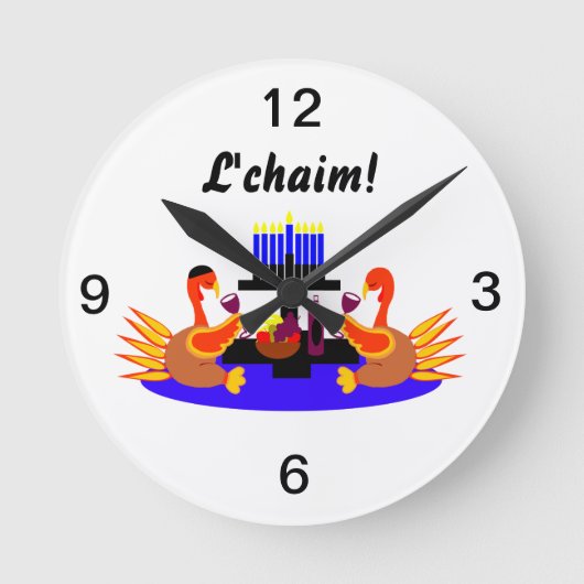 Horloge Ronde Thanksgivukkah Wine Tobelasting Turkeys Clock (Recto)