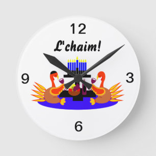 Horloge Ronde Thanksgivukkah Wine Tobelasting Turkeys Clock