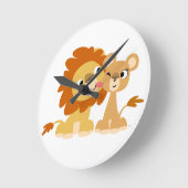Horloge Ronde The Kiss : Cute Cartoon Lion Couple Wall Clock (Angle)