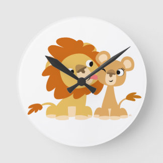 Horloge Ronde The Kiss : Cute Cartoon Lion Couple Wall Clock