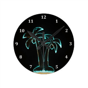 Horloge Ronde The Look of Neon Lit Up Tropical Palm Trees