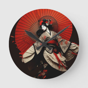 Horloge Ronde Théâtre Dramatique de Kabuki Noir et Rouge