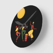 Horloge Ronde Thème africain - Danser au clair de lune (Angle)