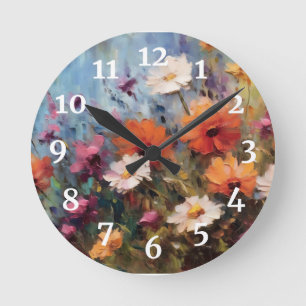 Horloge Ronde thème floral moderne