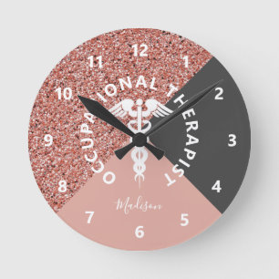 Horloge Ronde Thérapies occupationnelles Rose Gold Pink Glitter
