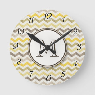 Horloge Ronde Tige Earthtone Gold Chevron avec Monogramme rond
