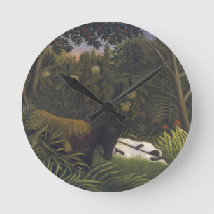 Horloge Ronde Tigre attaquant un cheval et un homme de couleur