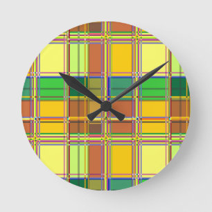 Horloge Ronde Tissu coloré des Caraïbes Madras Tartan