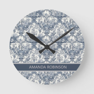 Horloge Ronde Tissu damassé floral vintage Monogramme toile de j