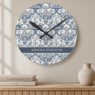 Horloge Ronde Tissu damassé floral vintage Monogramme toile de j