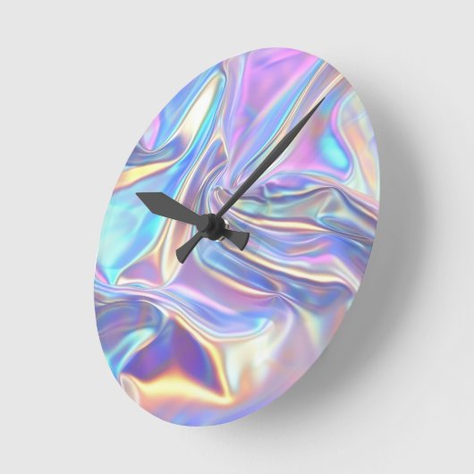 Horloge Ronde Tissu métallique brillant Iridescendant, Turquoise (Angle)