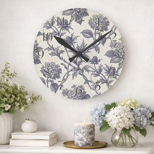 Horloge Ronde Toile Botanique   Hortensia & Hollyhock