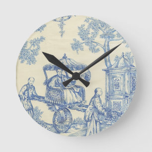 Horloge Ronde Toile dans bleu et blanc