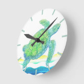 Horloge Ronde Tortue bleue et verte (Angle)