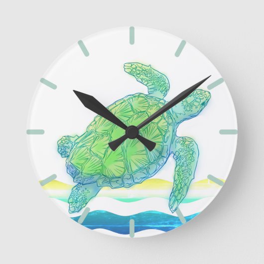 Horloge Ronde Tortue bleue et verte (Recto)