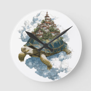 Horloge Ronde Tortue céleste mythique portant une ville flottant