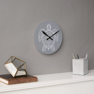 Horloge Ronde Tortue de mer géométrique en fil de fer blanc