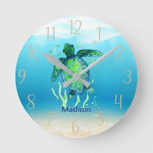 Horloge Ronde Tortue de mer mignonne personnalisée genre neutre