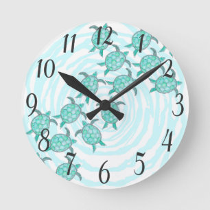 Horloge Ronde Tortues de mer turquoises d'aquarelle sur les