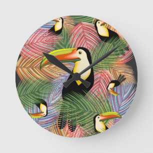 Horloge Ronde Toucans sur la Jungle Exotic Summer Motif