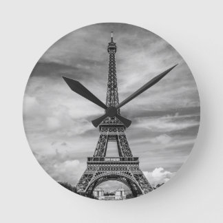 Horloge Ronde Tour Eiffel noir et blanc Paris France