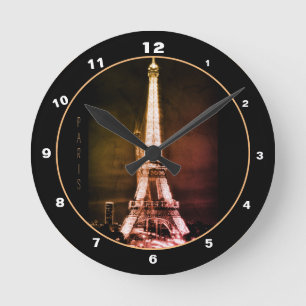 Horloge Ronde Tour Eiffel & Surreal Paris Art /love France BV