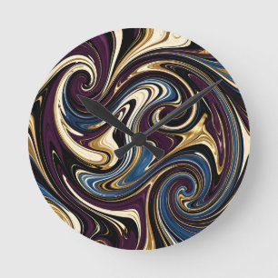 Horloge Ronde Tourbillon Marbré Violet Or Bleu Abstrait