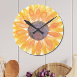Horloge Ronde Tournesol aquarelle<br><div class="desc">Cette horloge à fleurs est décorée d'un tournesol jaune d'aquarelle d'origine. Fait un cadeau parfait pour le ménage. Aquarelle originale © Michele Davies.</div>