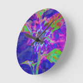 Horloge Ronde Tournesol bleu Abstrait | retro funky (Angle)