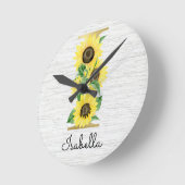 Horloge Ronde Tournesol doré en monogramme Tournesol floral init (Angle)