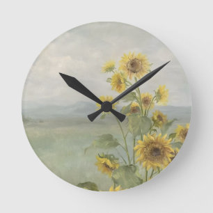 Horloge Ronde Tournesol moderne Image aquarelle et personnalisée