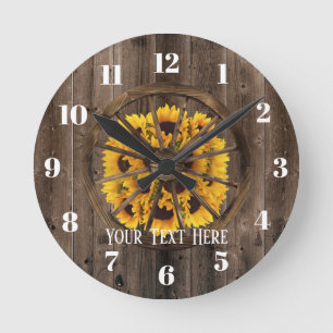 Horloge Ronde Tournesols rustiques et pays en bois de roue