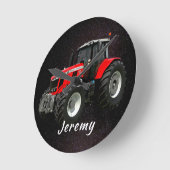 Horloge Ronde Tracteur rouge moderne (Angle)