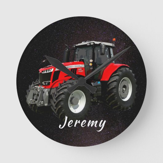 Horloge Ronde Tracteur rouge moderne (Recto)