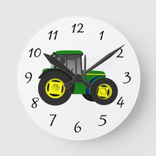 Horloge Ronde Tracteur vert Animé