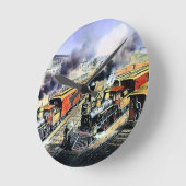 Horloge Ronde Train à vapeur américain (Angle)