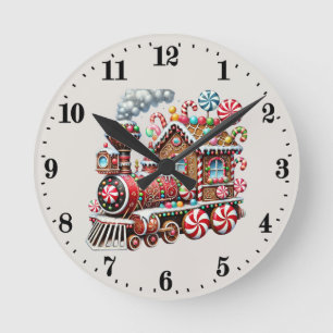 Horloge Ronde Train en pain d'épice de Noël festif