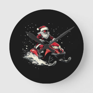 Horloge Ronde Traîneau à moteur de motoneige du Père Noël Noël d