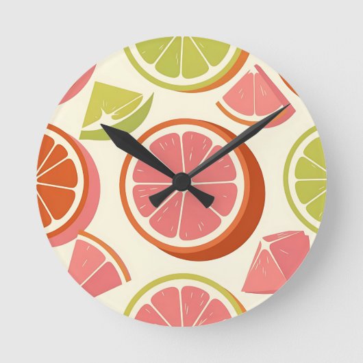 Horloge Ronde Tranches de pamplemousse orange citron vert vibran (Recto)