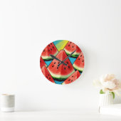 Horloge Ronde Tranches de pastèque vibrantes Pop Art (Maison)