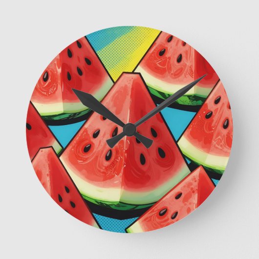 Horloge Ronde Tranches de pastèque vibrantes Pop Art (Recto)