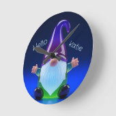 Horloge Ronde Translucent Glass Gnome Figurine with Custom Name (Angle)