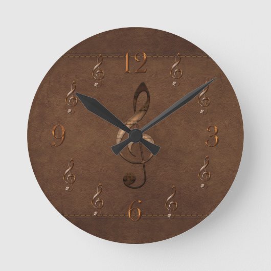 Horloge Ronde Treble Clef Music-themed Faux Leather Wall Clock (Recto)