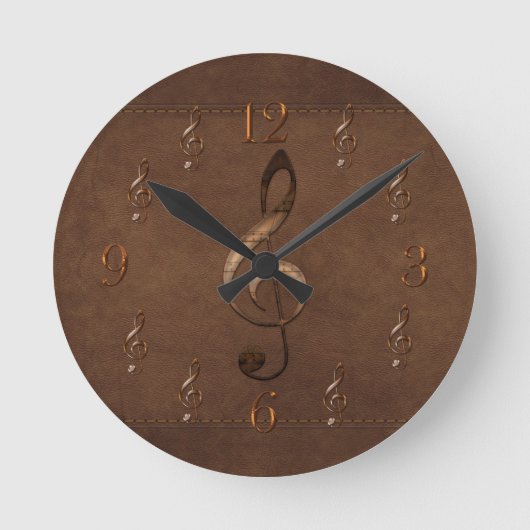 Horloge Ronde Treble Clef Music-themed Faux Leather Wall Clock (Recto)