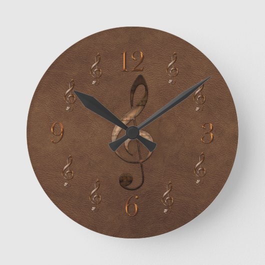 Horloge Ronde Treble Clef Music-themed Faux Leather Wall Clock (Recto)