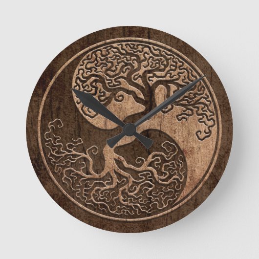 Horloge Ronde Tree of Life Yin Yang with Wood Grain Effet (Recto)