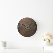 Horloge Ronde Trèfle doré Saint-Patrick, Cuir marron (Maison)