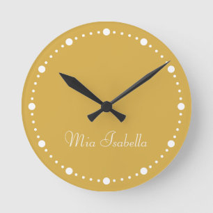 Horloge Ronde Trend Color Golden Yellow & White Dots Round Horlo