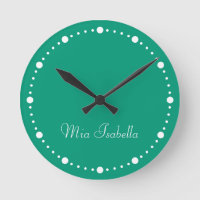 Trend Color Jade Green White Dots Nom Round Clock