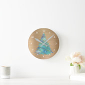 Horloge Ronde Trendy Gold Teal Glitter Tree (Maison)